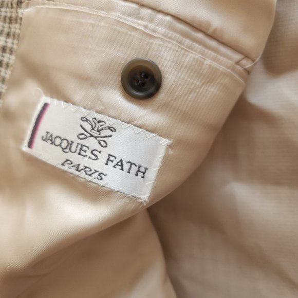 Vintage Jacques Fath Paris silk wool brown plaid blazer, sportcoat - Picture 9 of 9